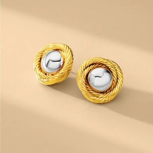 Brand New AUREUM COLLECTIVE Two Toned Naomi Button Earrings